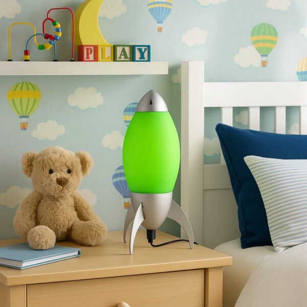Kid Table Lamp with Rocket Design Silhouette, Green