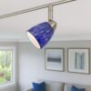 50 Watt Track Fixture with Handblown Glass Shade, Silver and Blue