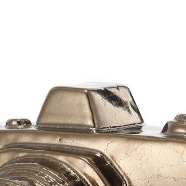 6 Inch Decorative Camera Table Top Accent, Distressed Gold Finish Ceramic