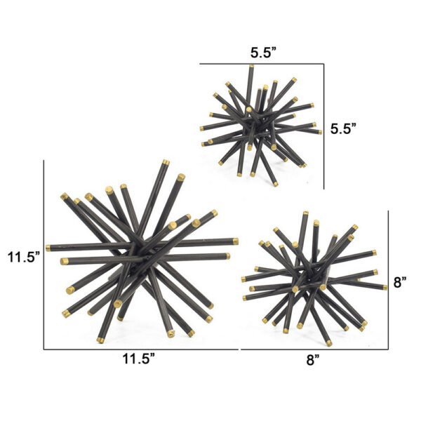 11, 8, 6 Inch Table Top Decorative Abstract Statuettes Set of 3, Black Gold