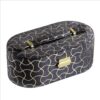 Travel Jewelry Case with 2 Semicircle Slots and Wavy Pattern, Black