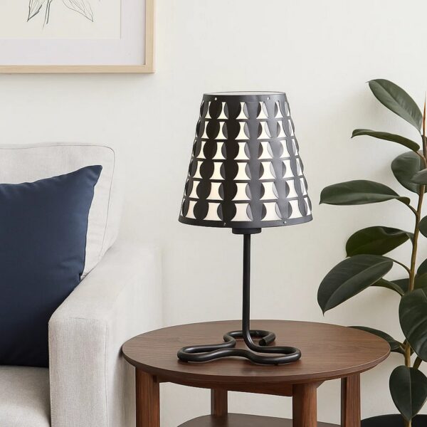Plastic Shade Metal Table Lamp with Open Clover Base, Black