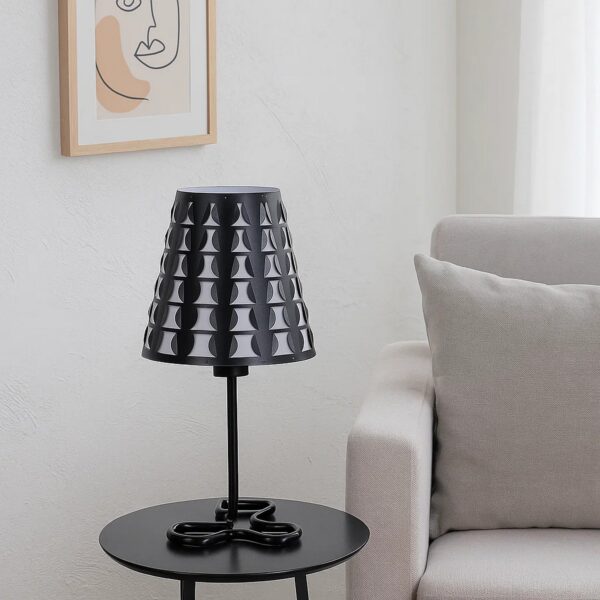 Plastic Shade Metal Table Lamp with Open Clover Base, Black