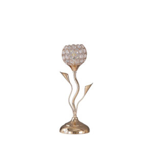 Metal Table Lamp with Floral Shade and Acrylic Crystals, Gold