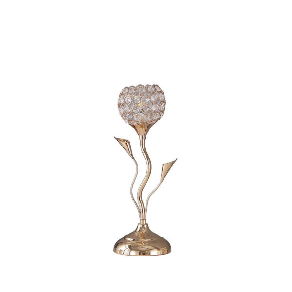 Metal Table Lamp with Floral Shade and Acrylic Crystals, Gold