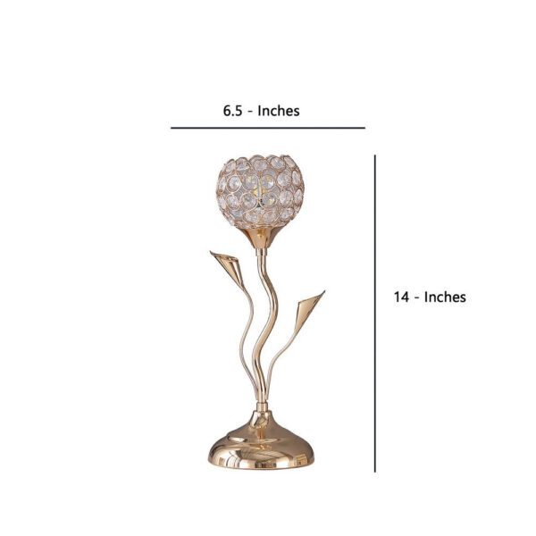 Metal Table Lamp with Floral Shade and Acrylic Crystals, Gold