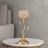 Metal Table Lamp with Floral Shade and Acrylic Crystals, Gold