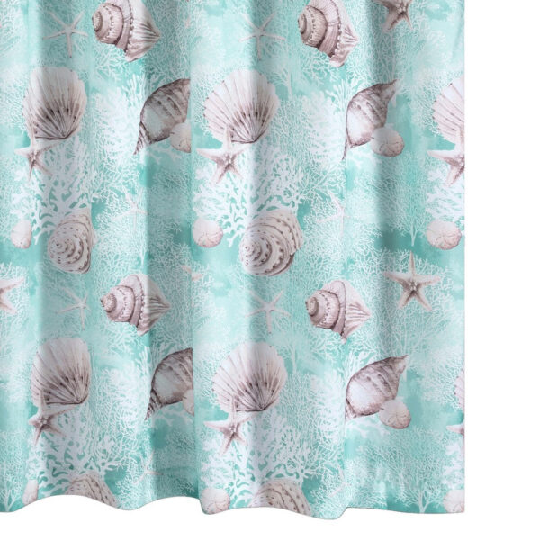Logan 72 Inch Shower Curtain, Coastal Light Blue Conch Shells Print