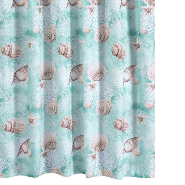 Logan 72 Inch Shower Curtain, Coastal Light Blue Conch Shells Print