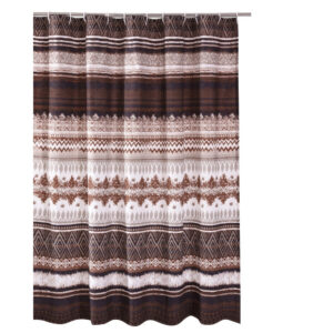 Roca 72 Inch Shower Curtain, Coffee Brown Striped Printing, Button Holes