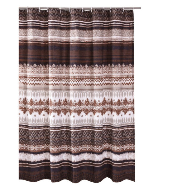 Roca 72 Inch Shower Curtain, Coffee Brown Striped Printing, Button Holes