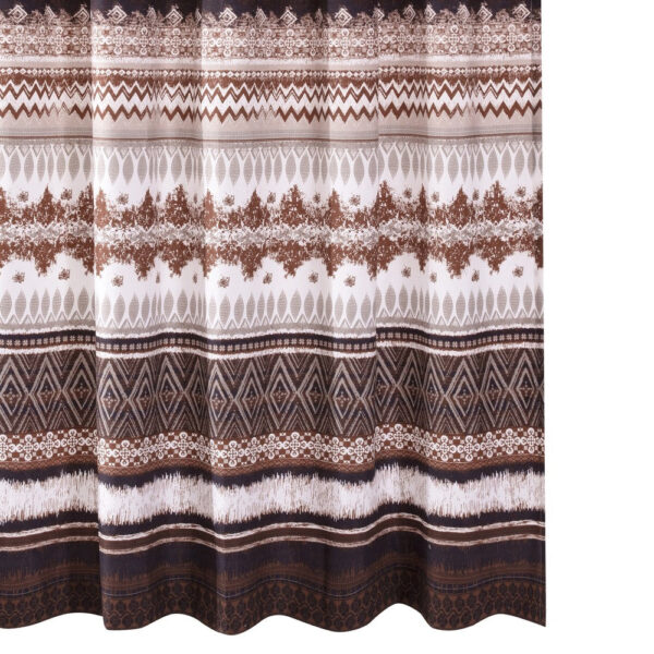 Roca 72 Inch Shower Curtain, Coffee Brown Striped Printing, Button Holes