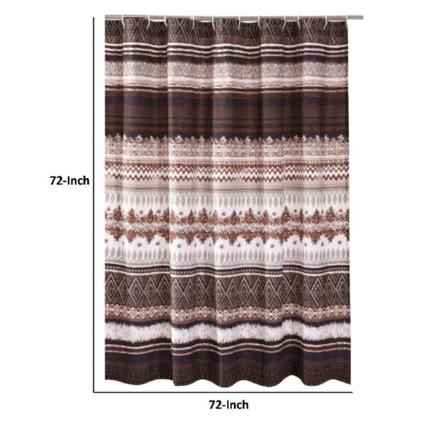 Roca 72 Inch Shower Curtain, Coffee Brown Striped Printing, Button Holes