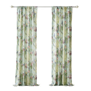 Eden 84 Inch WIndow Curtains, Butterflies and Songbirds, Green Microfiber