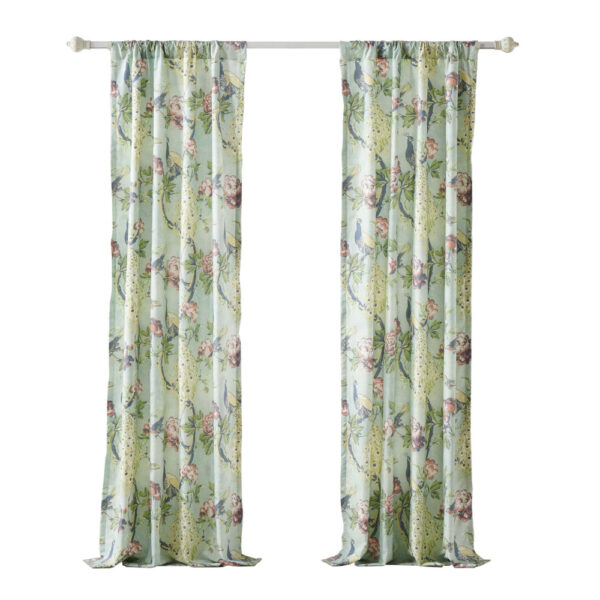 Eden 84 Inch WIndow Curtains, Butterflies and Songbirds, Green Microfiber