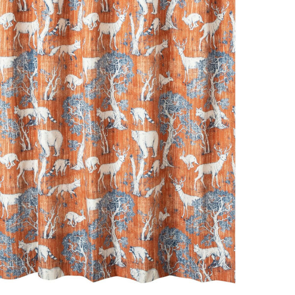 Gin 72 Inch Shower Curtain, Fun Deer and Bears Print, Orange Microfiber