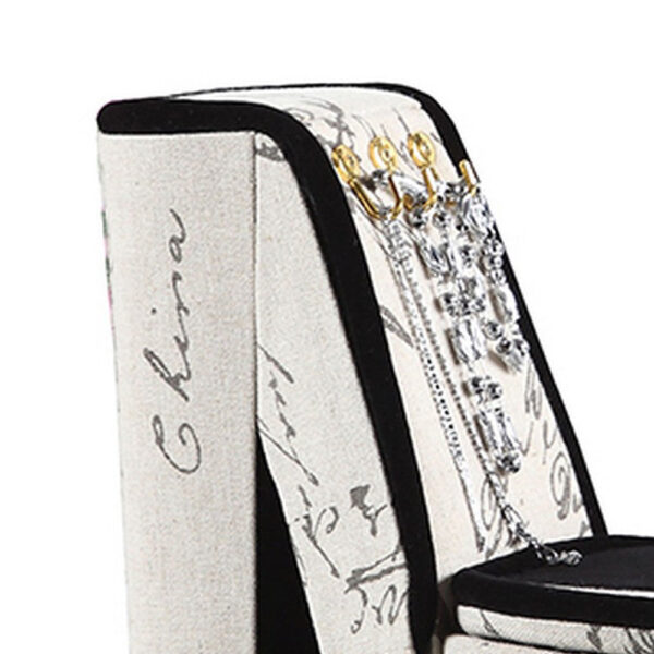 High Heel Script Shoe Jewelry Box with 3 Hooks, Beige and Black