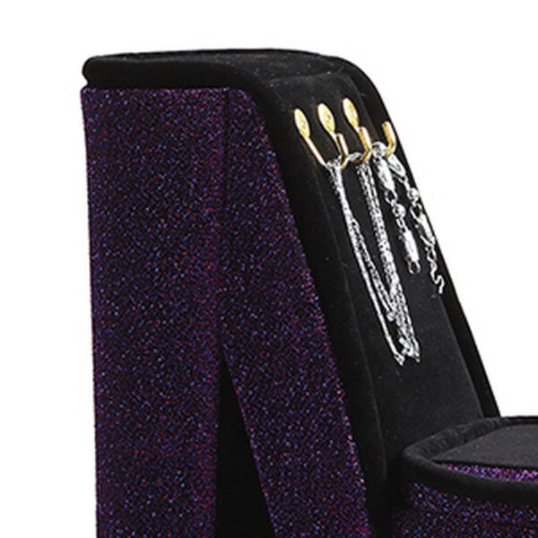 High Heel Shoe Jewelry Box with 3 Hooks and Storage, Purple