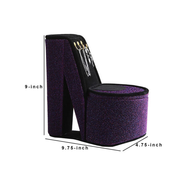 High Heel Shoe Jewelry Box with 3 Hooks and Storage, Purple