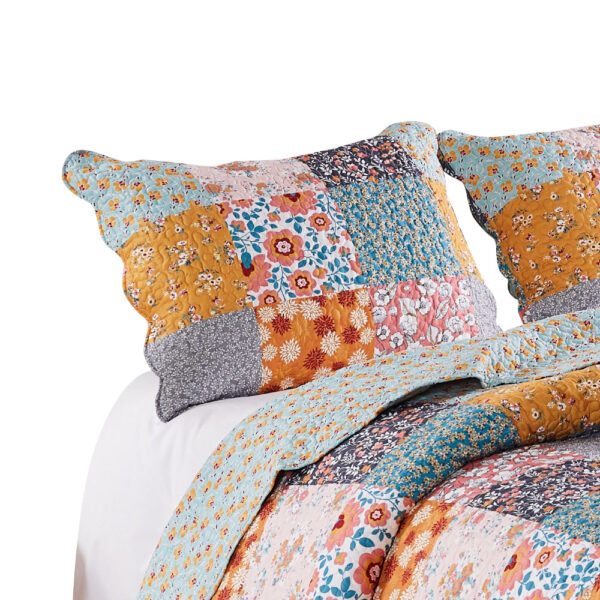 Turin 36 Inch King Pillow Sham, Patchwork Floral Print, Soft Microfiber