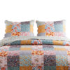 Turin 36 Inch King Pillow Sham, Patchwork Floral Print, Soft Microfiber