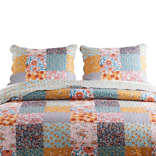 Turin 36 Inch King Pillow Sham, Patchwork Floral Print, Soft Microfiber