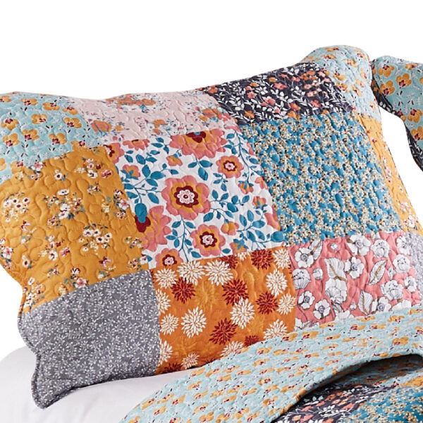 Turin 36 Inch King Pillow Sham, Patchwork Floral Print, Soft Microfiber