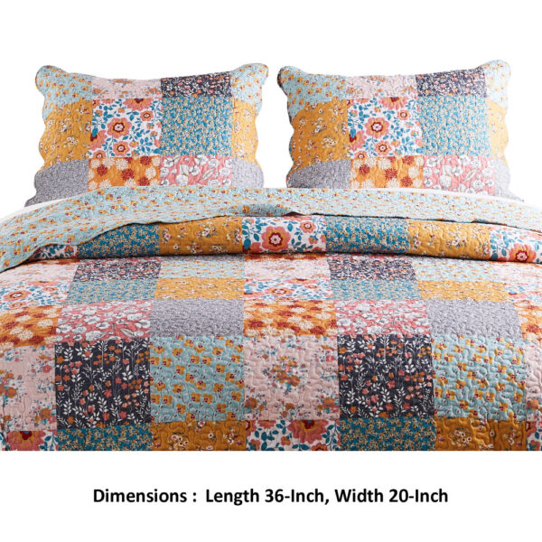 Turin 36 Inch King Pillow Sham, Patchwork Floral Print, Soft Microfiber