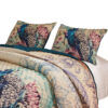 Ufa 36 Inch Quilted King Pillow Sham, Peacock Print, Vermicelli Stitching
