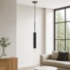Hexagonal Metal Frame Single LED Light Pendant with Glass Diffuser, Black
