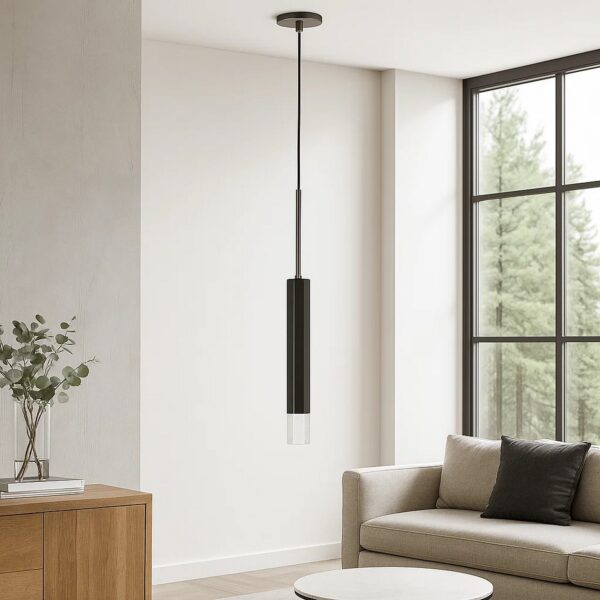 Hexagonal Metal Frame Single LED Light Pendant with Glass Diffuser, Black