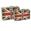 Suitcase with Union Jack Print Canvas Upholstery, Multicolor, Set of 2