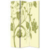 3 Panel Room Divider with Stems and Flower Pattern, Cream and Green