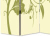 3 Panel Room Divider with Stems and Flower Pattern, Cream and Green