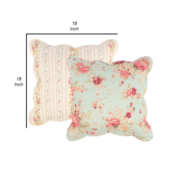 Rosle 18 Inch Set of 2 Accent Pillows, Cotton, Polyester, Multicolor Floral