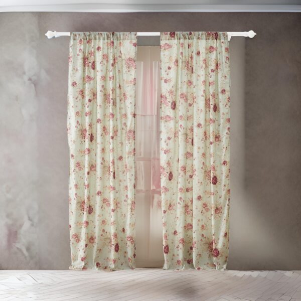 Rosle Set of 2 Window Curtains, Cotton, Antique Rose Print, Multicolor