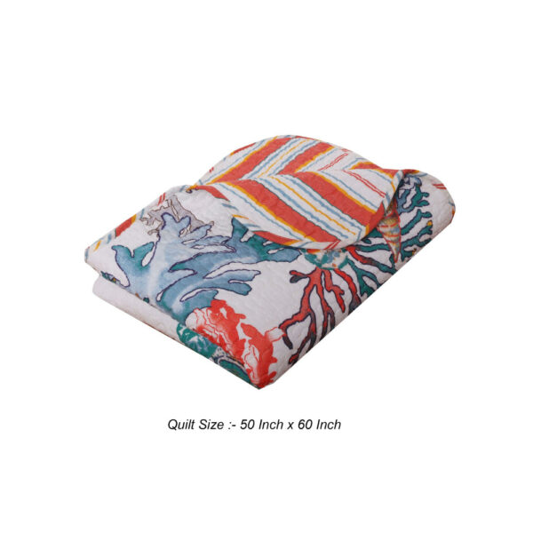 Wade 50 x 60 Quilted Throw Blanket with Fill, Corals and Seashells Design