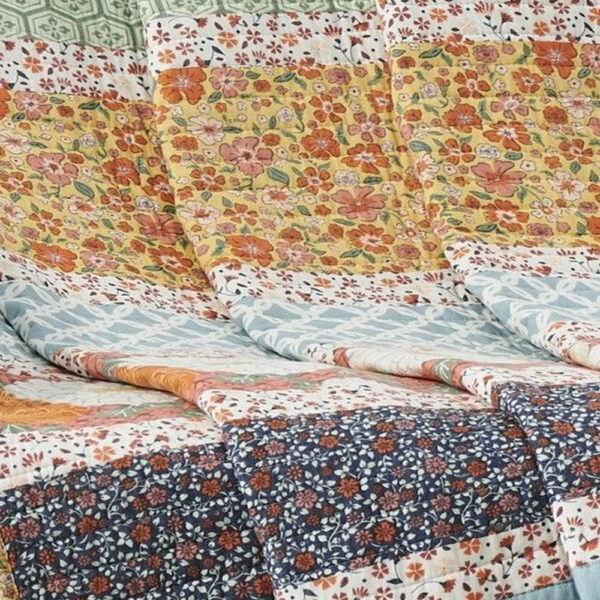 Nite 50 x 60 Quilted Throw Blanket with Fill, Floral, Striped, Multicolor