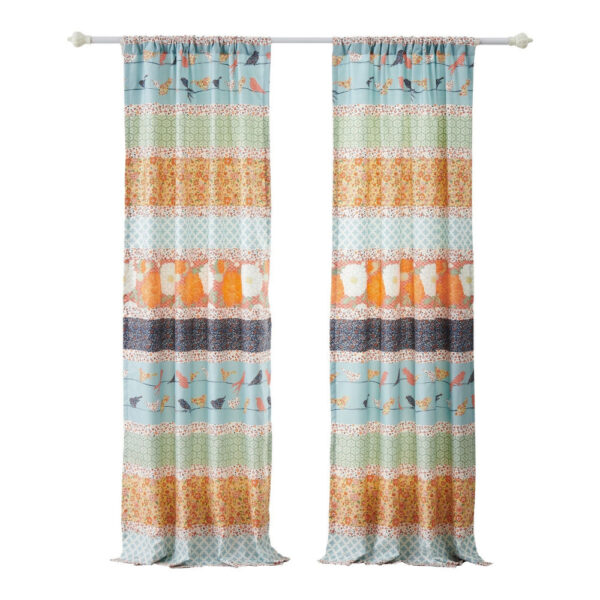 Nite Set of 2 Microfiber Window Curtains, Floral and Striped, Multicolor