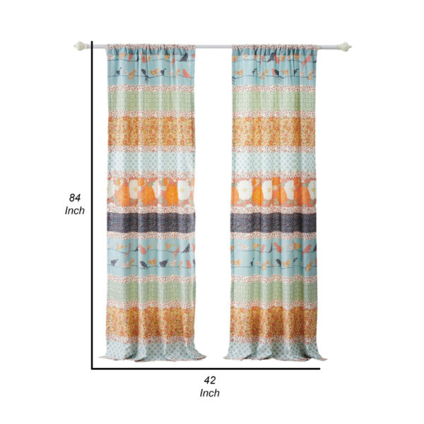 Nite Set of 2 Microfiber Window Curtains, Floral and Striped, Multicolor