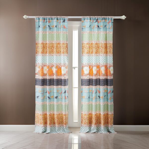 Nite Set of 2 Microfiber Window Curtains, Floral and Striped, Multicolor
