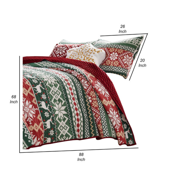 Live 3 Piece Queen Quilt Set with 2 Pillow Shams, Festive Winter Print