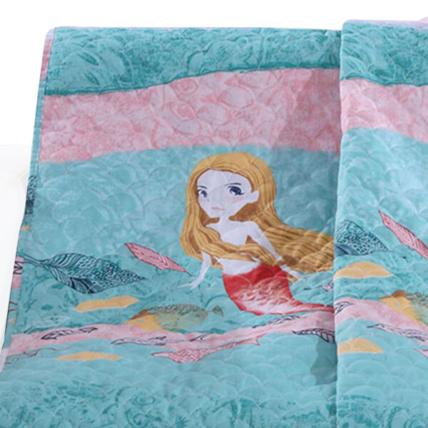 Wini 50 x 60 Inch Quilted Throw Blanket with Fill, Mermaid, Blue, Pink