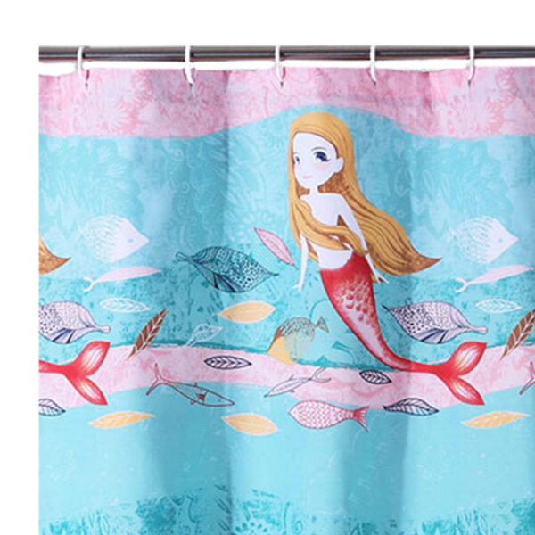 Wini 72 x 72 Inch Shower Curtain, Mermaid Print, Blue, Pink Polyester