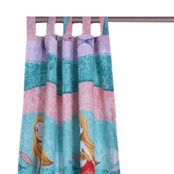 Wini 4 Piece Window Curtain Panel Set, Mermaid Design, Pink, Blue Polyester