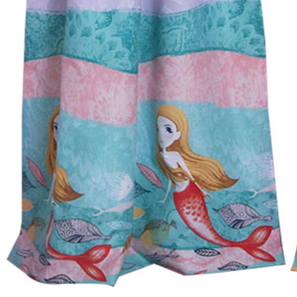 Wini 4 Piece Window Curtain Panel Set, Mermaid Design, Pink, Blue Polyester