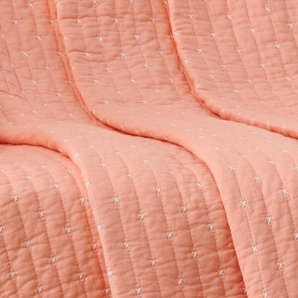 Xumi 50 x 60 Inch Quilted Throw Blanket, Channel Details, Coral Pink