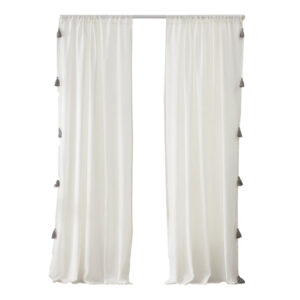 Xumi 4 Piece Window Curtain, 2 Panels with Tie Backs, Antique White Finish