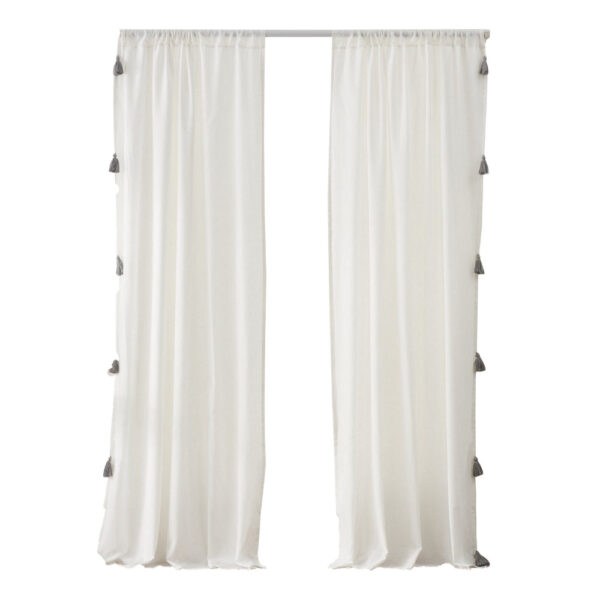 Xumi 4 Piece Window Curtain, 2 Panels with Tie Backs, Antique White Finish