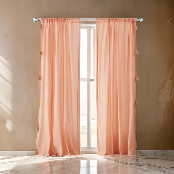 Xumi 4 Piece Window Curtain, 2 Panels with Tie Backs, Coral Pink Finish